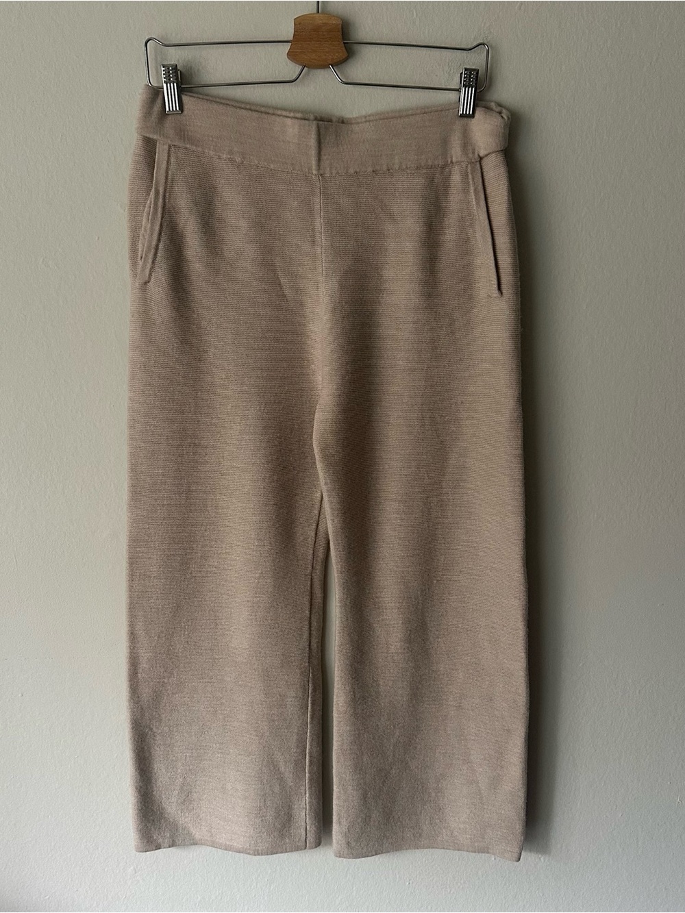 The Reset R Label 100% Wool Taupe Knit Wide-Leg Pants L